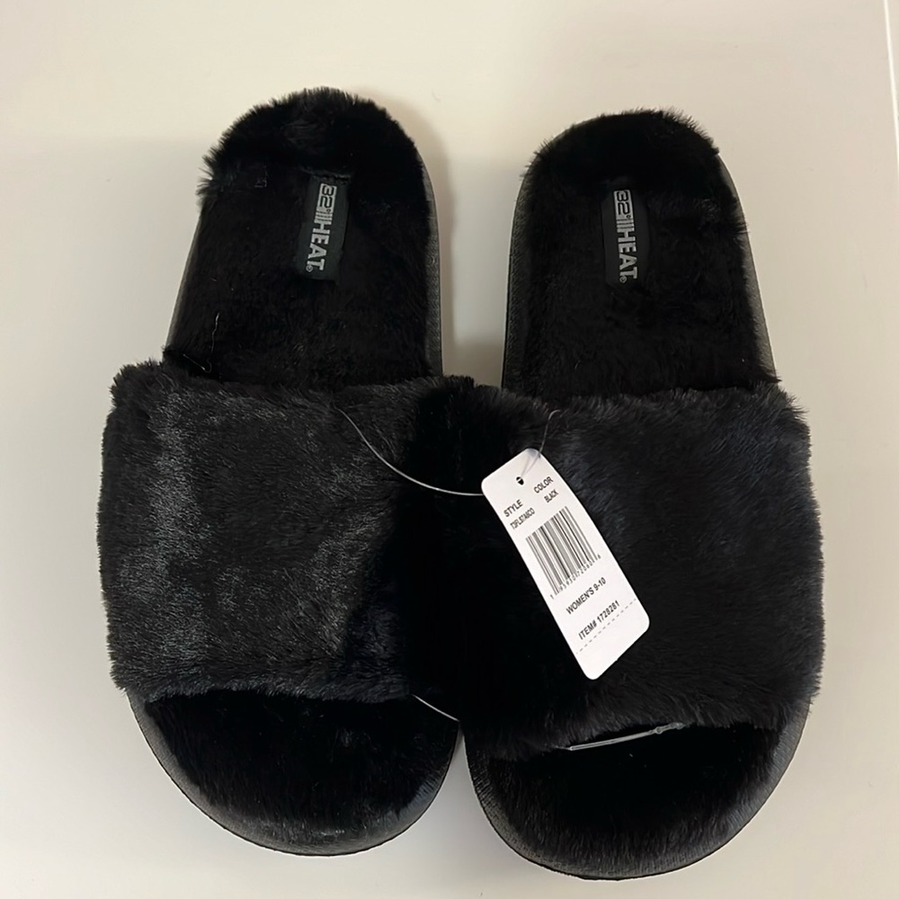 32 Heat Black Plush Cushion Slide L (9-10)
